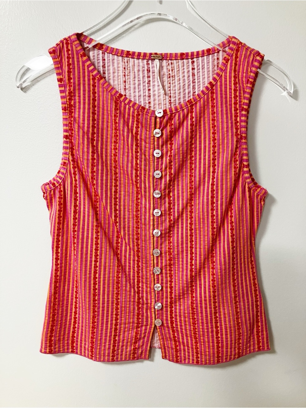 Free People | Pink Tilly Printed Button Up Vest Tank Top M Boho Festival Summer